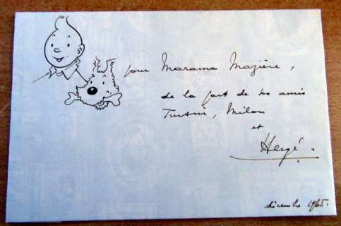 Hergé | Tintin - Dédicace Hergé - Tintin et Milou - Page volante - (1965) | Catawiki