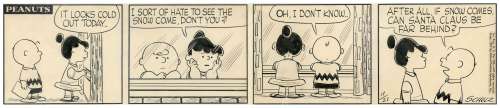 Charles Schulz Original Hand-Drawn ’’Peanuts’’ Comic Strip From 1957 -- In this Christmas Strip, Charlie Brown and Violet Ponder the Meaning of a Snowfall | Nate Sanders