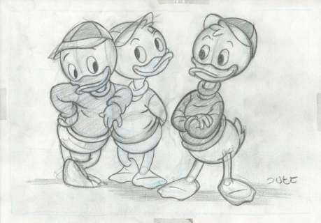 Guti, Coffee Artist | Donald Duck’s Nephews - Original Preliminary Sketch - Guti Signed | Catawiki