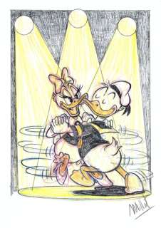 Millet | Daisy and Donald Duck dancing - Signed Original Drawing by Millet | Catawiki