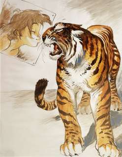 Frank Pé | Manon et le Tigre, dessin original très très grand format à l'aquarelle et à l'acrylique. | Septimus