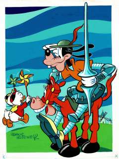 Walt Disney | Dingo joue Don Quichotte, couverture originale en couleurs directes réalisée pour le journal Mickey n° 1037 du 30 avril 1972. | Septimus