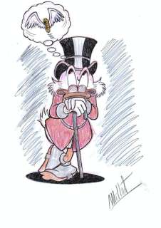Millet | Scrooge McDuck - Money flying away - Original Signed Painting by Millet | Catawiki