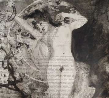 Andrea Boriani | Omaggio a Manara - Andrea Boriani - dipinta a mano. tecnica mista su pagina di un atlante vintage ’66 - Page volante | Catawiki