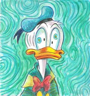Tony Fernandez | Donald Duck Inspired By Van Gogh Self-Portrait (1889) - Original Painting - Tony Fernandez Signed - Acrylic Art - Original Artwork - 29 x 27 cm | Catawiki