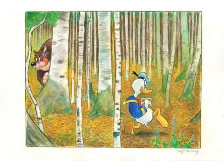 Tony Fernandez | Donald Duck Inspired By Gustav Klimt’s "Forêt de Hêtres" (1903) - Original Painting - Tony Fernandez Signed - Acrylic Art - Original Artwork - 50 x 32 cm | Catawiki