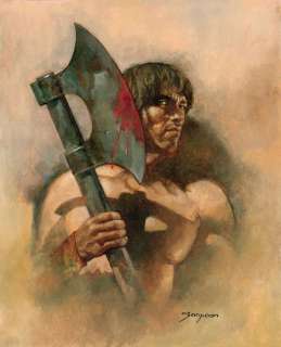 Sanjulian, Manuel | Sanjulian, Manuel - Conan The Barbarian [Arnold Schwarzenegger] - Original Oil Painting - 46 x 37 cm - Signed - Original Artwork | Catawiki