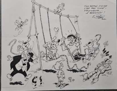 Mazel | Mazel - Dessin original - Hommage à Franquin et le Marsupilami - (2010) | Catawiki