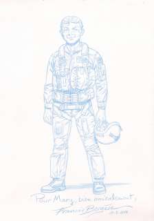 Bergèse | Buck Danny, illustration au crayon bleu sur papier… | Millon