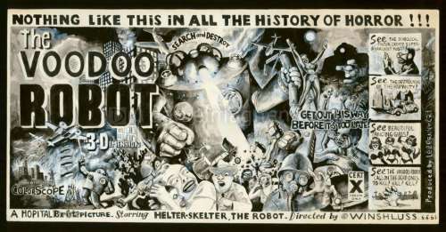 Winshluss - Illustration originale réalisée en 1999, publiée sous forme de dépliant dans la revue Hopital Brut n°4 en 2000. Cette oeuvre fut reprise dans le livre Winshluss un monde merveilleux, aux éditions Requins Marteaux en 2014