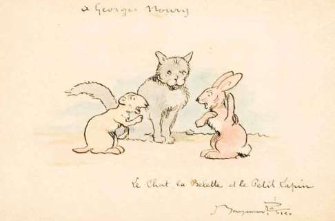 Rabier Benjamin | Â«Le Chat, la Belette et le petit LapinÂ». Dessin Ã  l’encre | Tessier Sarrou