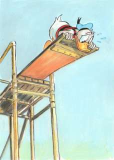 Tony Fernandez | Donald Duck Inspired By Norman Rockwell’s "High Dive" (1947) - Original Painting - Tony Fernandez Signed - Original Acrylic Art - Original Artwork | Catawiki
