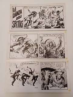 Franco Bignotti | Franco Bignotti - tavola originale - Ragazzo nel Far West - 3x original strips "La danza degli spettri" - (1963) | Catawiki