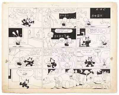 Original ’’Felix the Cat’’ Sunday Strip from 1933 by Otto Messmer -- Felix Cutely Outwits the Mother of a Child Who Might Adopt Him | Nate Sanders