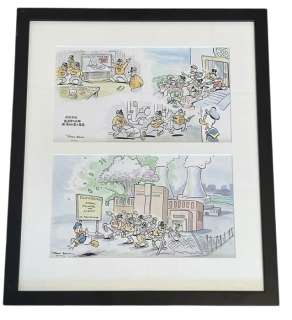 Patrick Block | 2 Original watercolours by Patrick Block - Coin-Eating Zombies for ’Epic Donald’ - framed - EO - (2012) | Catawiki