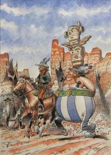 Girod | Girod, Thierry - Dessin original couleur + crayonné original + 3x ex-libris - Hommage à Uderzo - 90 par Toutatis ! - (2017) | Catawiki