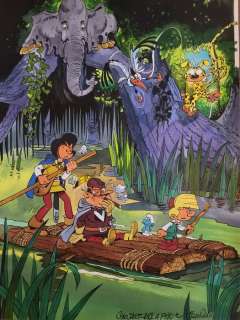 Jacot, Christian | Jacot, Christian - Dessin original couleur - Hommage à Franquin et Peyo - (2022) | Catawiki