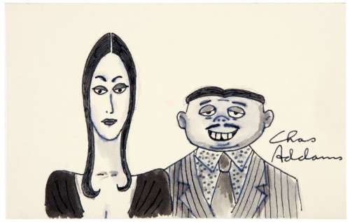 THE ADDAMS FAMILY CREATOR CHARLES ADDAMS MORTICIA & GOMEZ ORIGINAL ART.  