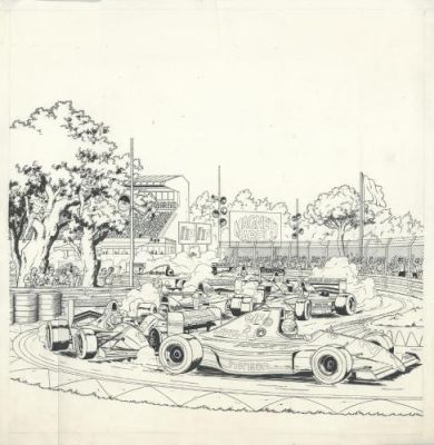 Gilles Chaillet | Illustration course de voitures | Galerie 9ème Art