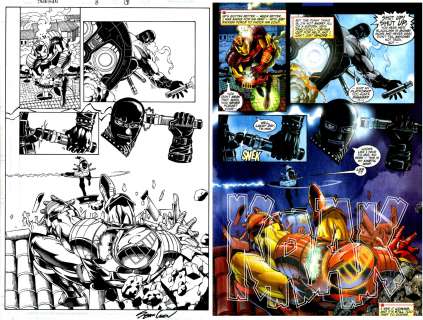 Sean Chen, Sean Parsons - iron man 8 pg. 9 semi-splash - iron man battles whiplash (bill-lash! ) 1998)