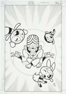 Phil Moy and David Tanguay Powerpuff Girls #19 Cover Original Art (DC, 2001). The Girls face the full force -