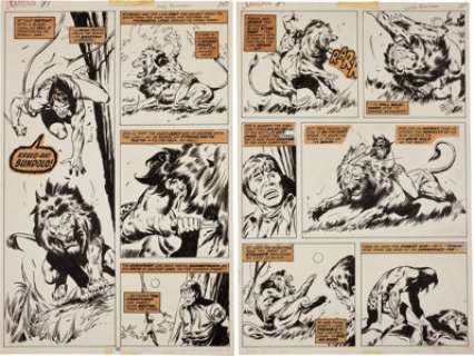 John Buscema Tarzan #1 page 10 and 11 Original Art Group (Marvel, 1977). Tarzan comes to life in these - | Heritage