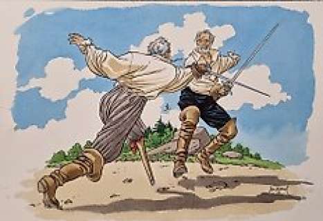 Juillard André | Juillard, André - Dessin original couleur - Plume aux vents | Catawiki