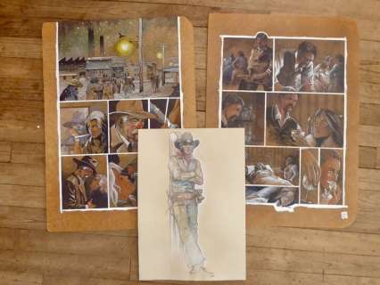 Le Hénanff, Fabrice | Le Hénanff, Fabrice - 2x Planche originale couleur + dessin original couleur - H H Holmes T2 / Hommage à Blueberry - (2009/2023) | Catawiki