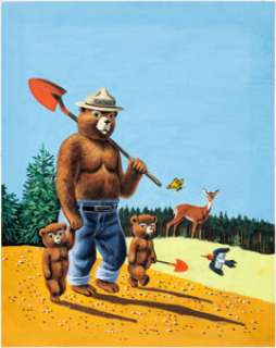 Richard Scarry Smokey the Bear Cut-Out Coloring Book Cover Painting Original Art (Pocket Books, 1958). A -