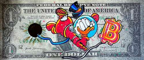 Moabit | Moabit Collection - The Bitcoin Balloon, Red - painted on a 1$ note | Catawiki