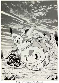 Teshirogi Takashi Ash and Pikachu Vol 2 Chapter Cover Pokémon Original Manga Art (Shogakukan, Inc., 2002).... | Heritage