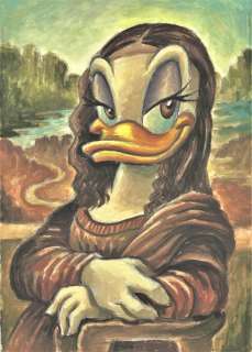 Joan Vizcarra | Daisy Duck Portrayed as The Mona Lisa (Gioconda) by Leonardo Da Vinci - Original Painting - Joan Vizcarra Signed - 48 x 34 cm - Acrylic Art - Original Artwork | Catawiki