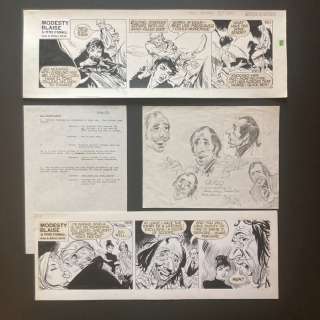 Colvin, Neville | Modesty Blaise - 2x Original strips + Script + Drawing - Modesty Blaise - (1982) | Catawiki