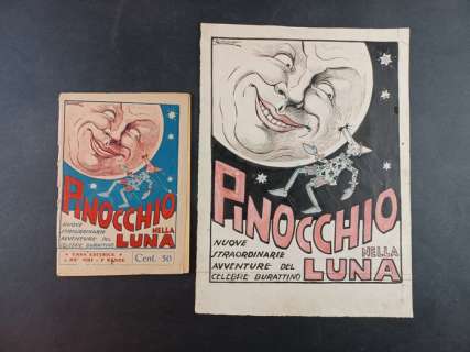 Gischiat (Gino Schiatti) | Pinocchio - Gischiat (Gino Schiatti) - Originale di Copertina "Pinocchio nella Luna" - Firmato - Page volante - Exemplaire unique | Catawiki