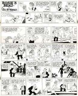 Geo McManus | La Famille Illico (Bringing Up Father), planche en 6 strips (Sunday page) à l’encre de Chine publiée dans la presse américaine le 1er août 1943. Les deux premiers strips sont issus de la série « Rosie’s beau ». | Septimus