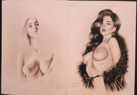 Juliana Ovsyanko - 2x original artworks "Femmes fatales" - Page volante (2022) | Catawiki