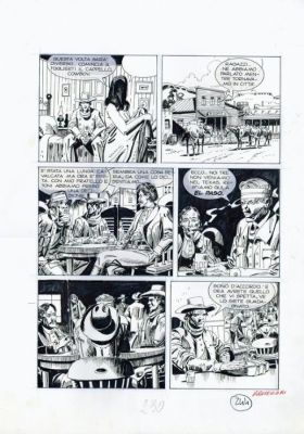 Renzo Calegari | Tavola originale per BANDIDOS! suppl. a Tex 561 del 2007. Cm. 35 x 50 circa. Anno di esecuzione 2003 (data su alcune tavole). Pag.244. Firmata. | Art e Fumetto