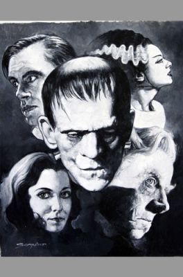 Sanjulian Signed Universal Monsters Original Painting Boris Karloff Frankenstein | eBay US