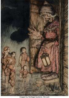 Arthur Rackham (British, 1867-1939) Hop-O’-My-Thumb, Arthur Rackham Fairy Tale interior book illustration, 1933 Ink an... | Heritage