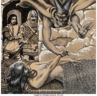 Virgil Finlay (American, 1914-1971). The Black Abbot of Puthuum, Weird Tales magazine interior illustration