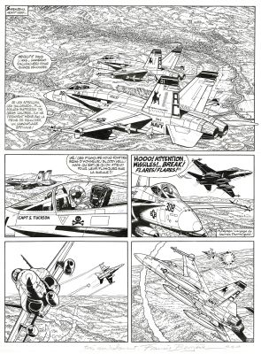 Francis Bergèse - Lot 343 - Buck Danny, L’escadrille fantôme, planche originale à l’encre de chine pour cet album paru en 1996 chez Dupuis.