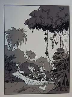 Franquin, André - 1 Silkscreen - Spirou et Fantasio - La Pirogue - Speciale gesigneerde 2-kleuren - 1986 | Catawiki