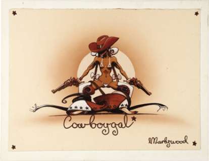 Martin Emond (as Martywood) - Cowboygal Illustration Original Art (undated). Hold onto your hats buckaroos -