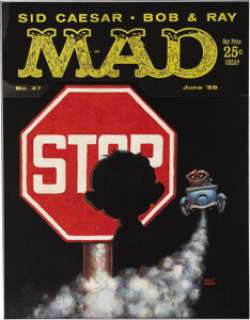 Kelly Freas - Mad #47 Cover Original Art (EC, 1959). Hapless driver Alfred E. Neuman plows through a stop - | Heritage