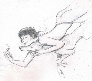 Bosschaert, Jan - 1 Original drawing - Girl with dog - 2016 | Catawiki