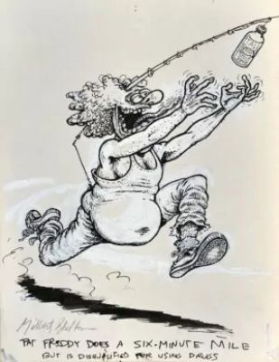 Gilbert Shelton | The Freak Brothers – Fat Freddy does a 6-minute mile | La Galerie de la Bande Dessinée
