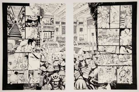 Cristina Mormile (1983-) - Samurai. 2 Planches originales (p.26) + (p.27). Encre de Chine. Dyptique dans l‘histoire.…