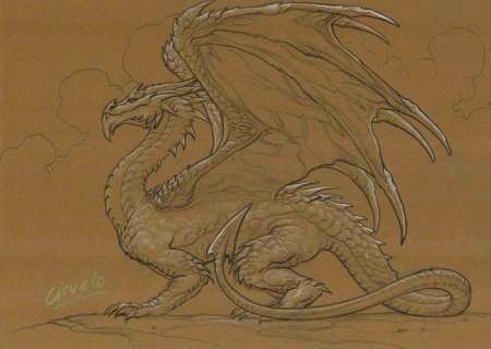 Cabral, Ciruelo - Dragon D332o - Original drawing - Golden Signature | Catawiki