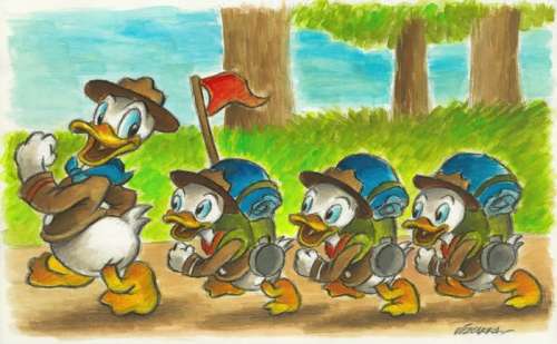 Joan Vizcarra - Donald Duck & Nephews [Good Scouts, 1938] - Original Painting - 48 x 30 cm | Catawiki