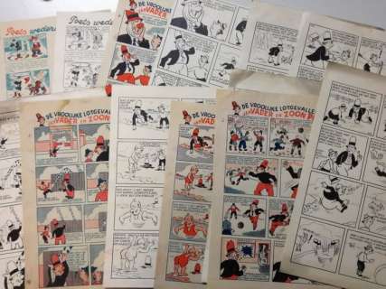 Pack - 8 Original page - De vroolijke lotgevallen van Vader en Zoon Paps - Verschenen in Ons Rakkersblad - 1943 | Catawiki
